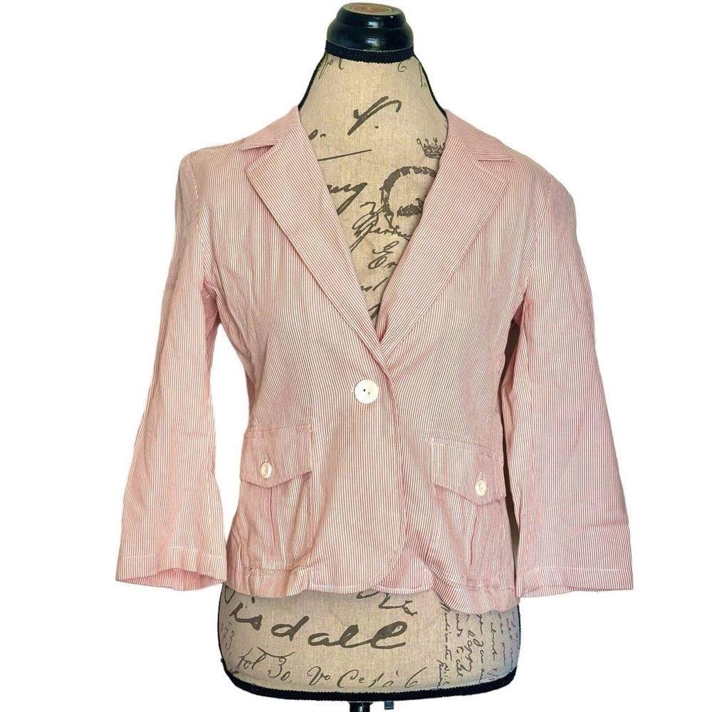 Patchington  Womens Blazer Jacket Size PS Size Petite Small Striped Short Cotton